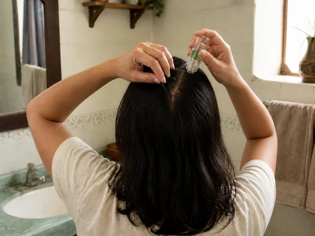 Aplicación de la microaguja sobre la raya del pelo